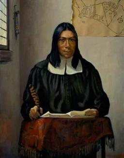 Caleb Cheeshahteaumuck. Painting by Stephen Coit.