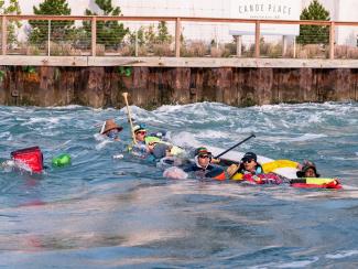 Image of the canoe after it swamped.  Photo taken by Shinnecock Communication Director Rebekah Wise